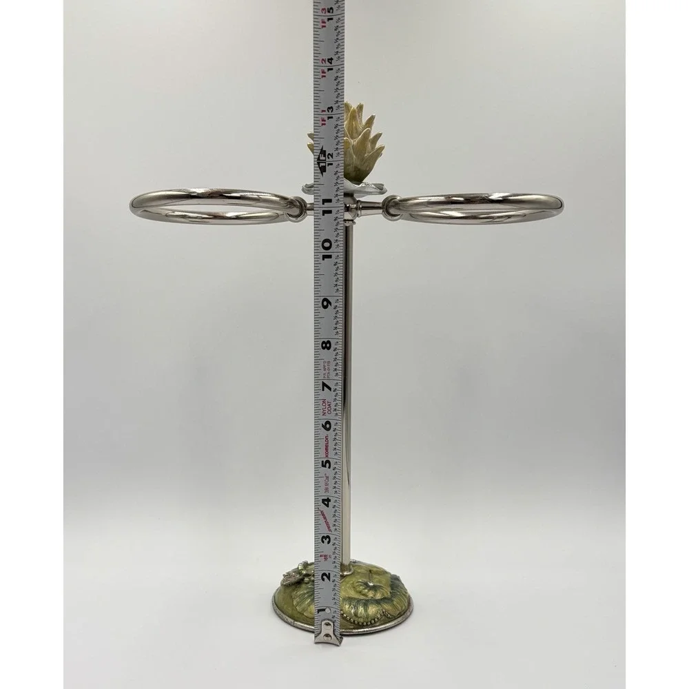 Vintage Jay Strongwater Dragonfly Lotus Double Hand Towel Holder Vanity Stand